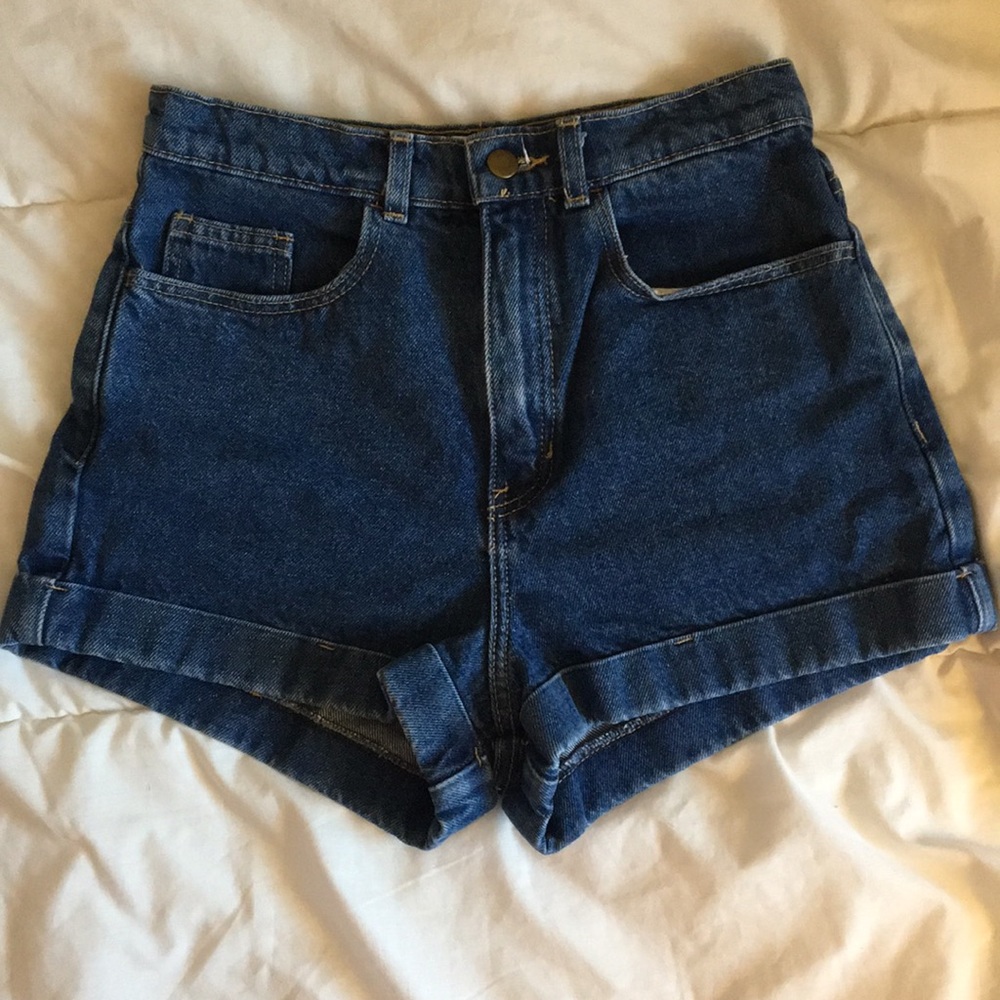 American Apparel Denim High-Waist Cuff Short
